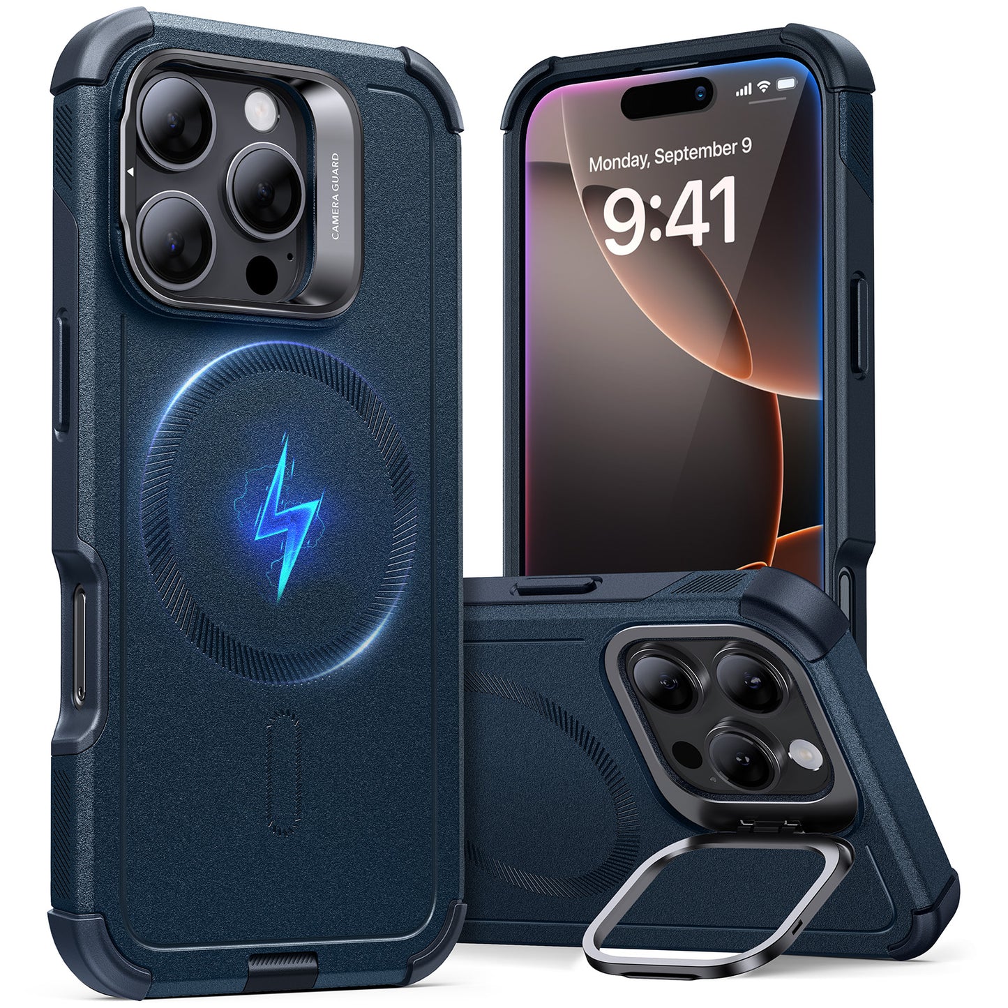 ESR Cyber Tough Case with Stash Stand (HaloLock) Case | iPhone 16 Pro