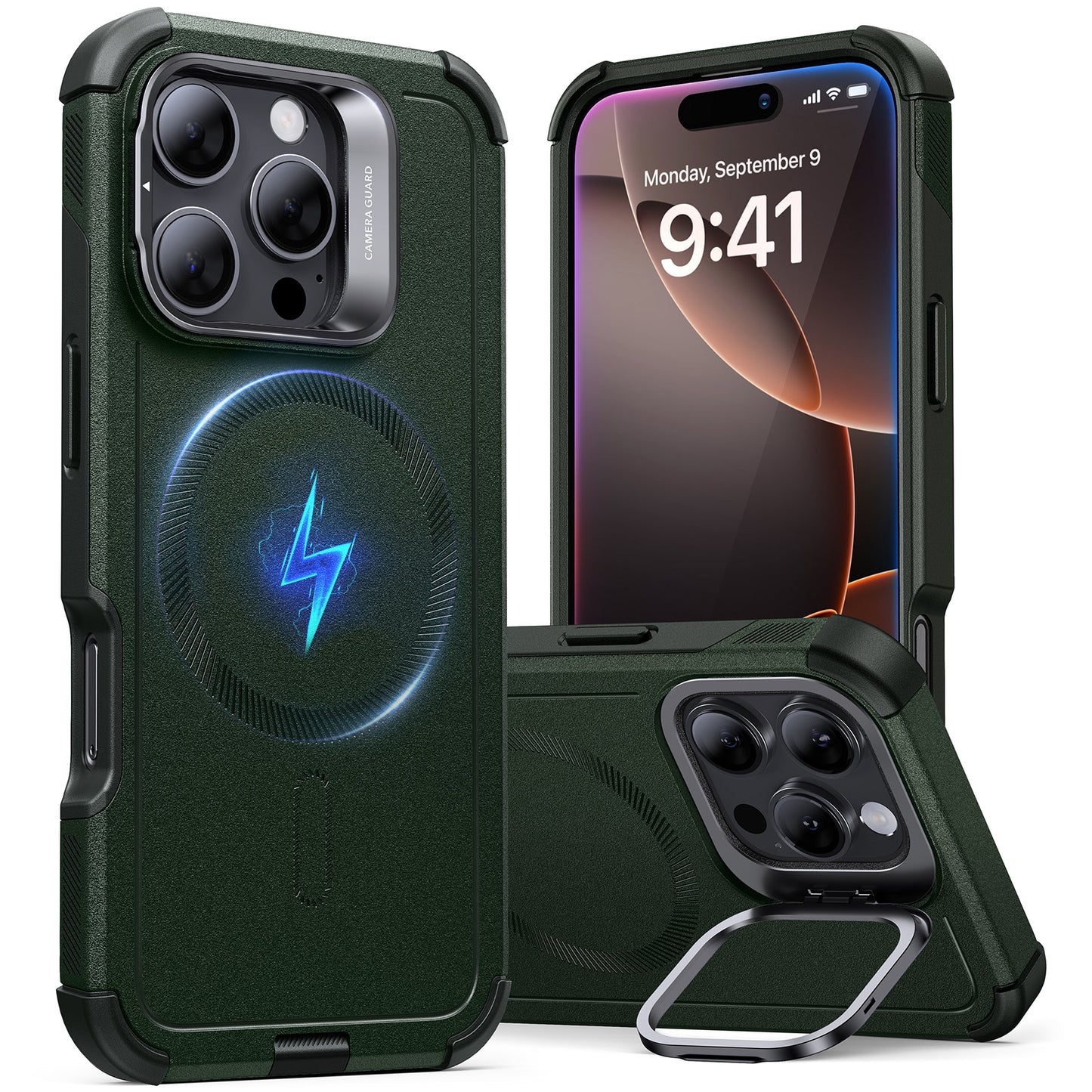 ESR Cyber Tough Case with Stash Stand (HaloLock) Case | iPhone 16 Pro