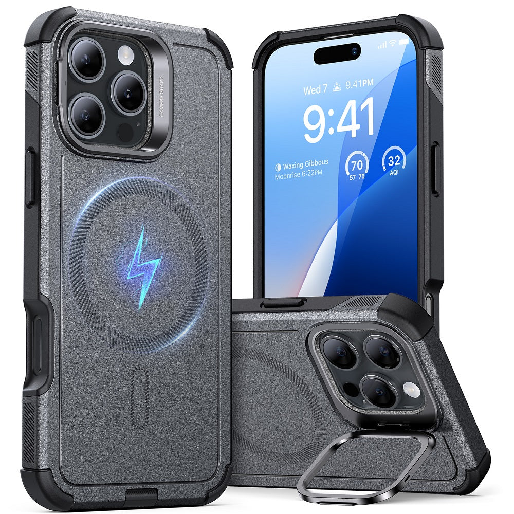 ESR Cyber Tough Case with Stash Stand (HaloLock) Case | iPhone 16 Pro