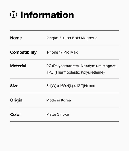 Ringke Fusion Bold Magnetic Matte Case | iPhone 17 Pro Max