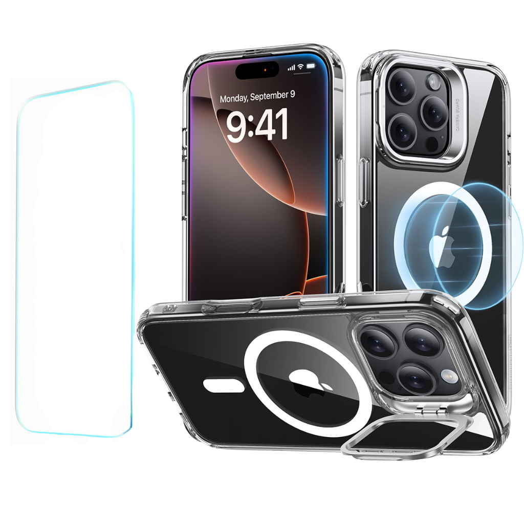 ESR Classic Hybrid Case with Stash Stand + Screen Protector Set (HaloLock) | iPhone 16 Pro